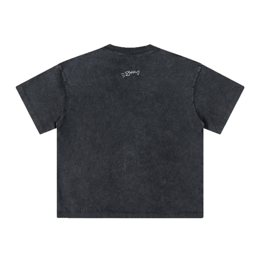 260GSM Unisex Heavyweight Re-Washed Distressed Crew Neck T-shirt Snowflake
