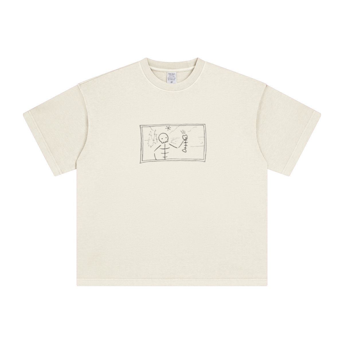260GSM Unisex Heavyweight Re-Washed Distressed Crew Neck T-shirt Apricot Grey