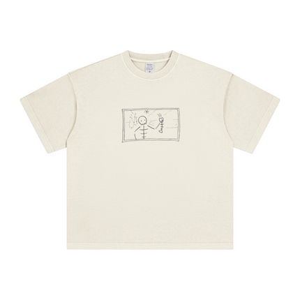 260GSM Unisex Heavyweight Re-Washed Distressed Crew Neck T-shirt Apricot Grey