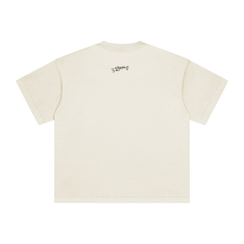 260GSM Unisex Heavyweight Re-Washed Distressed Crew Neck T-shirt Apricot Grey