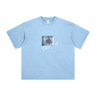 260GSM Unisex Heavyweight Re-Washed Distressed Crew Neck T-shirt Sky Blue